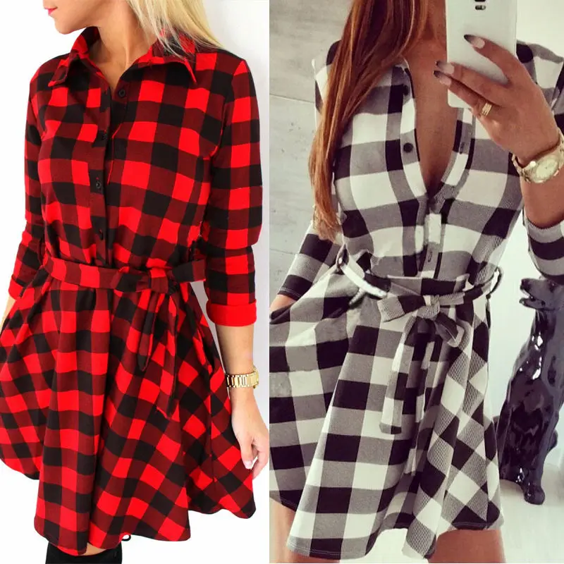 Preppy Style font b Women b font Long Sleeve Shift font b Dress b font Kilt