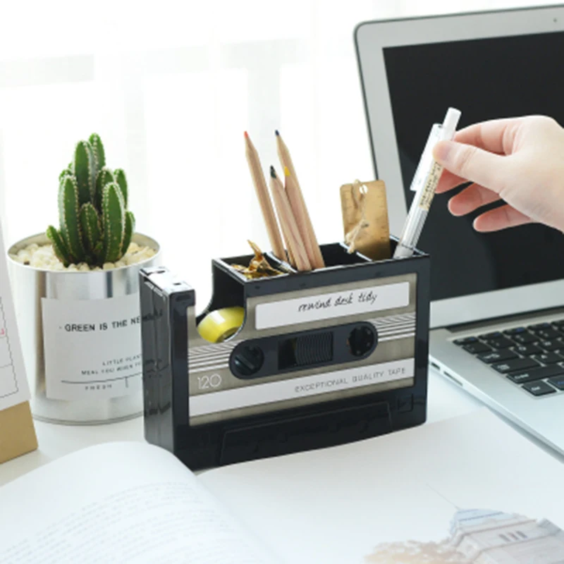 Retro cassette pen holder desktop storage cassette tape desk creative