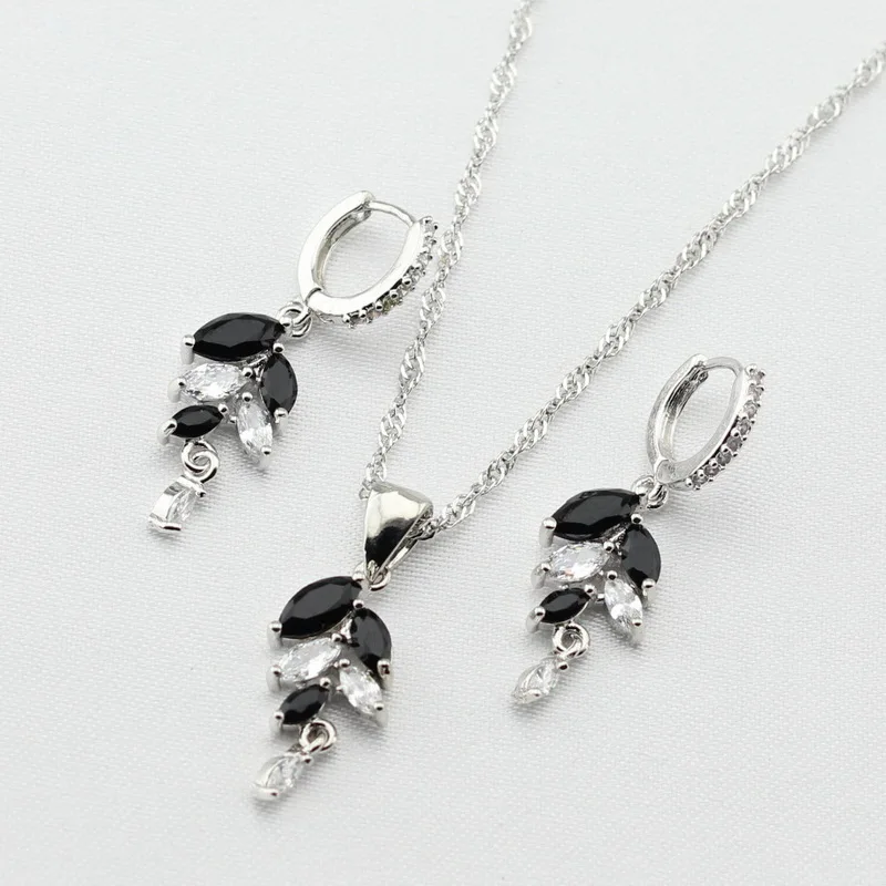 Черный белый кубический цирконий 925 Серебряные Ювелирные наборы для женщин завод ожерелье кулон серьги браслет подарочная коробка WPAITKYS