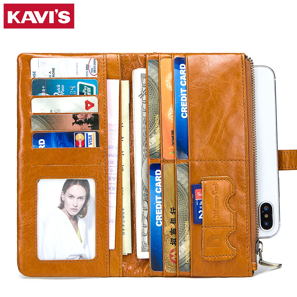 Цена КАВИС из натуральной коровьей кожи Для женщин кошелек женский бумажник, кошелек Portomonee клатч, сумочка для денег леди удобный держатель для к...