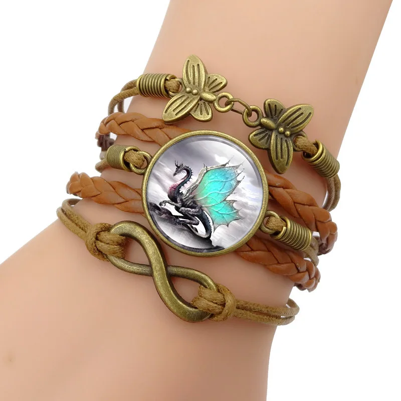 

Cheap Fashion Jewelry with Bronze Plated Dragon Pattern Leather Multilayer Charm Bracelet Bangle for Women Men Gift