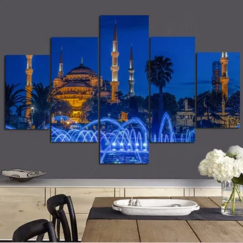 

5Panel HD Print Islamic Turkey Istanbul Sultan Ahmed Mosque Religious Landscape on Canvas Wall Modular Painting for Living Room