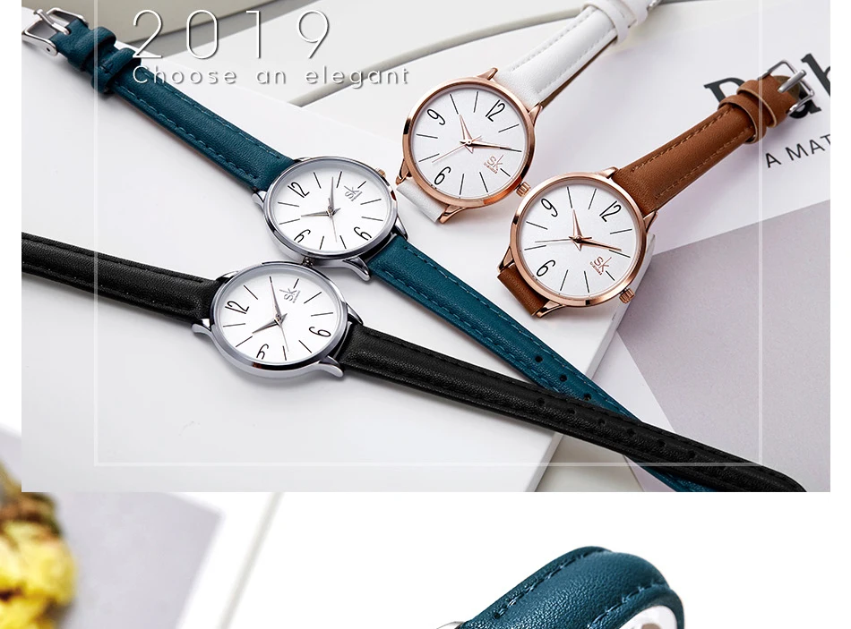 Shengke, новые женские часы, простой креативный циферблат, тонкий кожаный ремешок, светильник, Модный японский механизм, Баян кол саати, подарок любимой