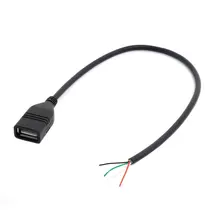 USB 2.0 A Type Female to 4 Wires Open Cable for DIY OEM Black Color 30cm