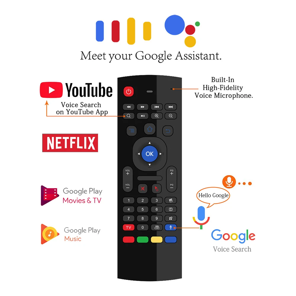 

Voice Air Remote Mouse 5 Buttons IR Learning Mini Fly Mouse keyboard with Voice Input For Google Assistant Android Shield TV Box