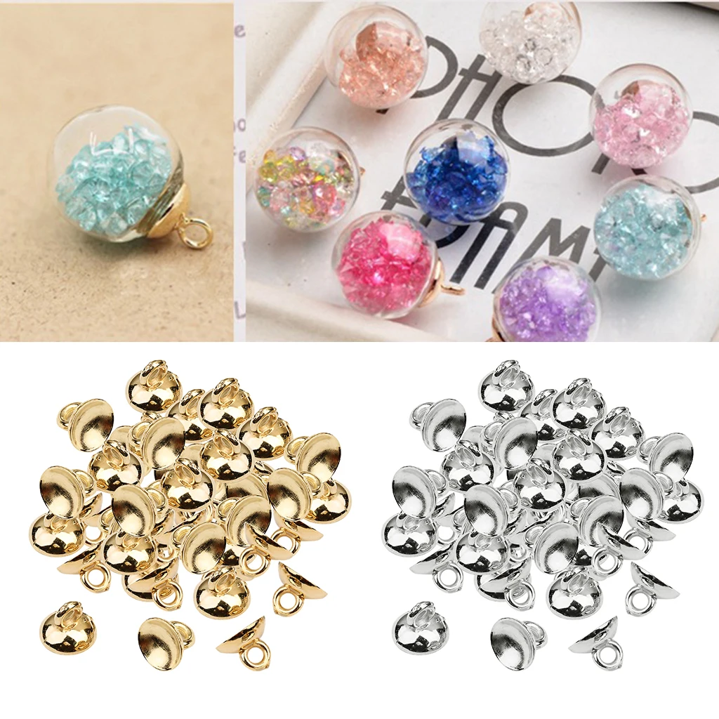 200 Pieces Plastic Half Round Bell Shape Beads Cap Pendant End Caps with Loop Jewelry Making