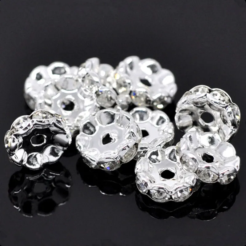 500Pcs Wholesale Silver Plated Clear Rhinestone Rondelles Spacers Beads