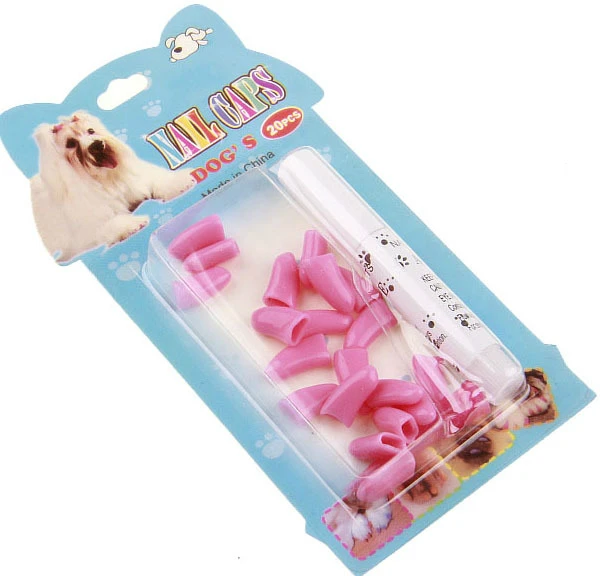 20 шт Мягкие силиконовые колпачки для кошачьих ногтей/покрытие для кошачьих ногтей/кошачьи когти/ПЭТ защита для ногтей с бесплатным клеем и аппликатором XS s m l - Цвет: Pink