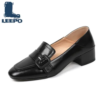 

Womens Loafers Shoes Genuine Leather Shoes Women Off White Square Toe Spring/Autumn Shose Female Comfort Elegant Loafers