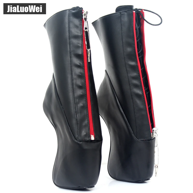 

jialuowei Ankle Boots 7" High Hoof Heel Pointed Toe Sexy Women Fetish Lockable Zipper Lace-up Ballet Boots Size 36-46