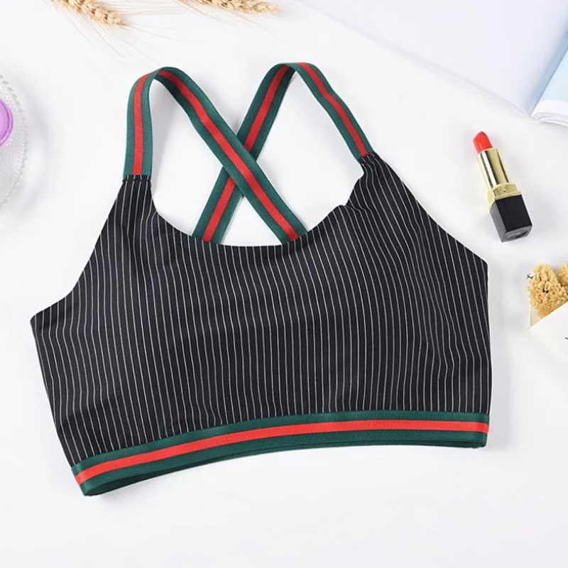 

New Women Bra One size Sexy Lingerie Solid Vest Corset Push Up Seamless Bra Wirefree Sleep Bra With Removable Pads stripe black