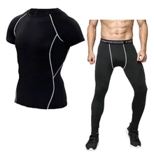 Мужской спортивный костюм для бега, компрессионный комплект, футболка для мужчин, для фитнеса, трико, короткий рукав, рубашка, леггинсы, джоггеры, базовый слой, обтягивающие