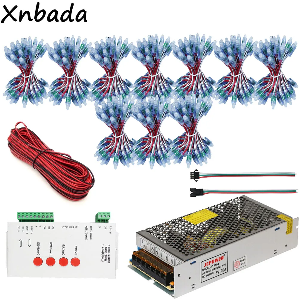 

500PCS WS2811 12MM Full-Color Led Pixel Module IP68 For Advertisement Screen+T-1000S Led Controller+5V 30A Led Power Adapter