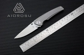 

Aiorosu EDC Pocket Knife Zong Titanium Handle Stonewash SANDVIK 14C28N Blade