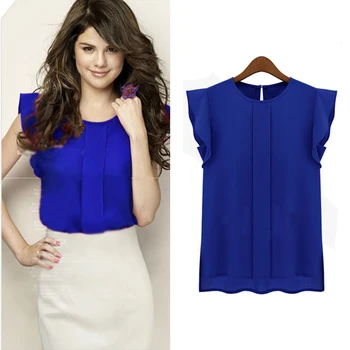 

Women Chiffon Blouses Summer Office Lady OL Blouse Shirt Ruffle Short Sleeve Blouses Tops 3 Colors