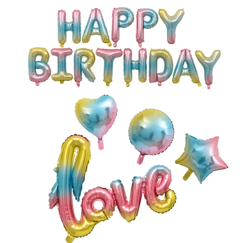 

Kuchang 1Pcs Rainbow Gradient Love Happy Birthday Letter Foil Balloon Helium Balloon Wedding 1st Birthday Party Decor Globos