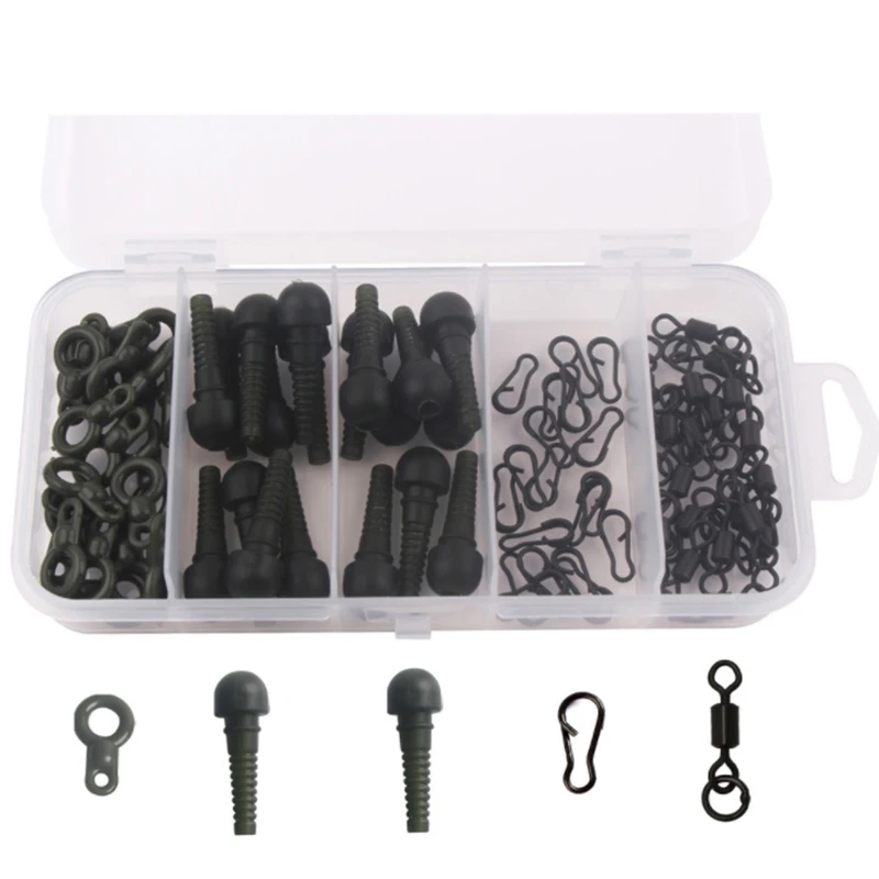 

60PCS European Carp Fishing Accessories Suit Spiral Tube Connector Carp End Fixed Line Pesca Snaps Connector Rolling Swivel