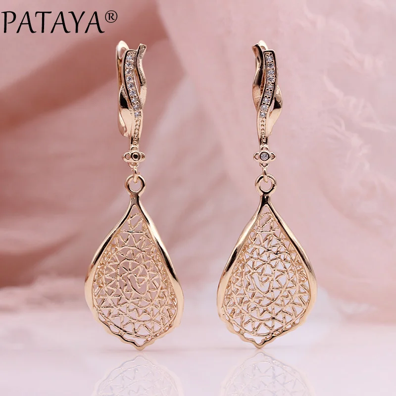 Женские серьги из циркония PATAYA модные длинные розового золота 585 пробы с