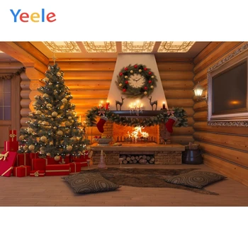 

Yeele Fireplace Christmas Tree Planks Window Interior Photography Background Customized Photographic Backdrops for Photo Studio