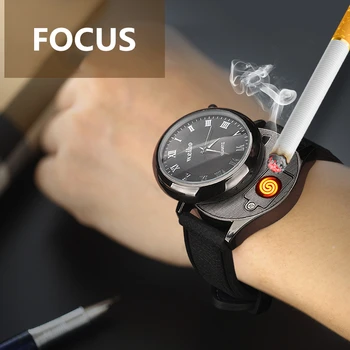 

Portable Quartz Wrist Watch Lighter Cigarette Windproof Tungsten Turbo Lighter USB Rechargeable Plasma ARC Lighter Men Watches