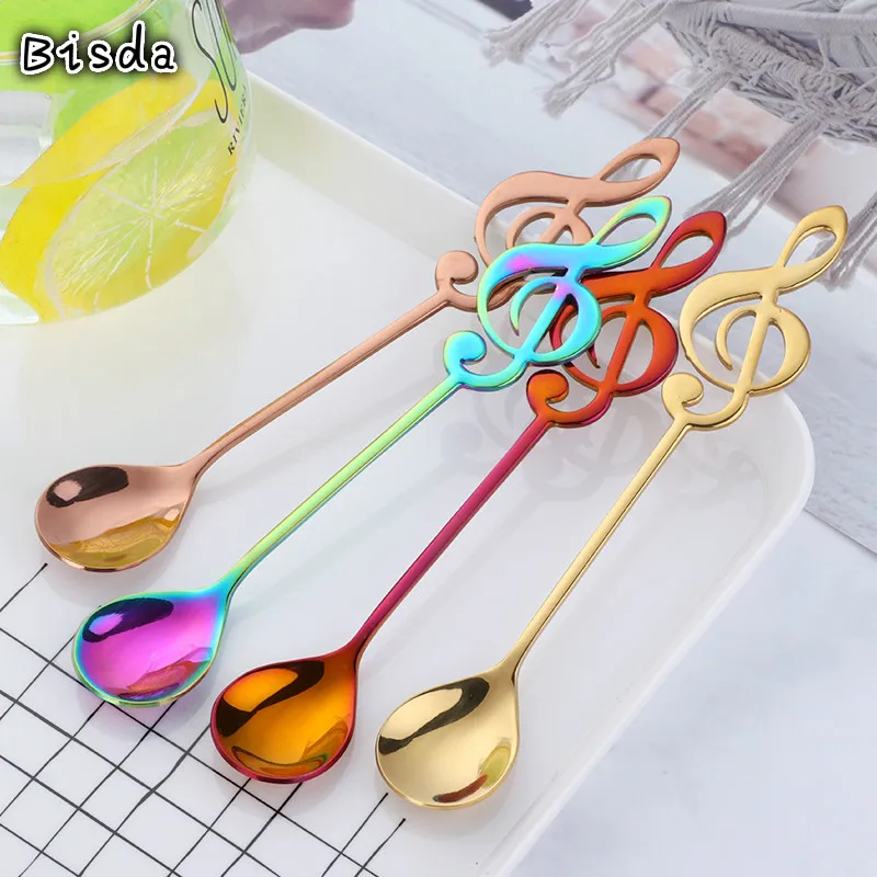 

1 Pcs 18/10 Stainless Steel Stirring Spoon for Tea Coffee Ice Cream Dessert Mini Spoon with Music Symbol Handle