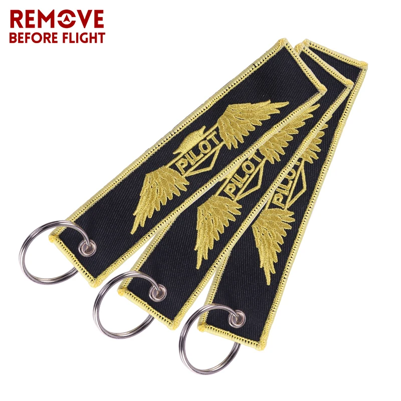 Remove Before Flight Keychain Embroidery Gold-Color Pilot Key Ring Chain for Aviation Gifts OEM Key Chains Aviation Safety3