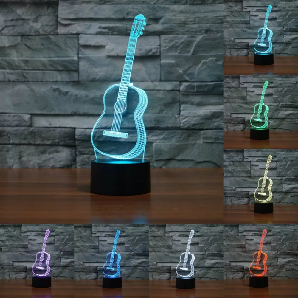 Details about   Guitar 3D Illusion Visual Night Light 7 LED Desk Table Lamp Room Decor Gifts New 