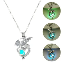 Colar com pingente de dragão brilhante, colar feminino com pedra brilhante no escuro, decoração luminosa para tv, 2019