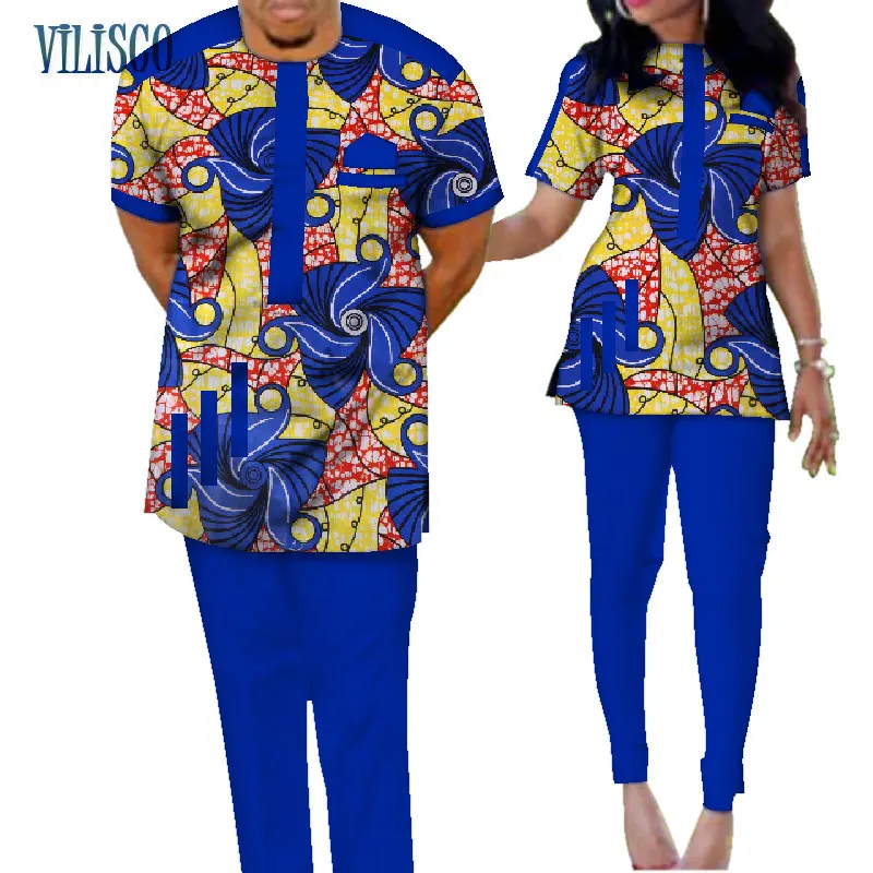 Традиционный Bazin Riche, Африканский принт, лоскутный Топ и штаны, комплекты одежды для пар, комплекты из 2 предметов, одежда для влюбленных пар, WYQ73 - Цвет: 13