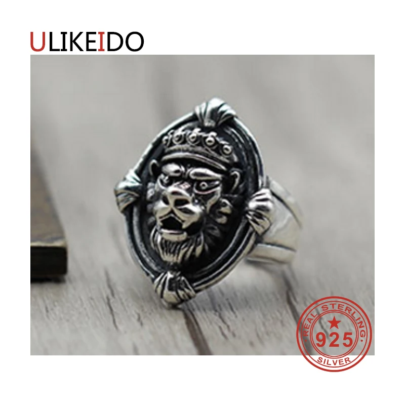 

100% Pure 925 Sterling Silver Jewelry Lion Rings Adjust Vintage Mens Signet Ring For Women Special Christmas Gift 941