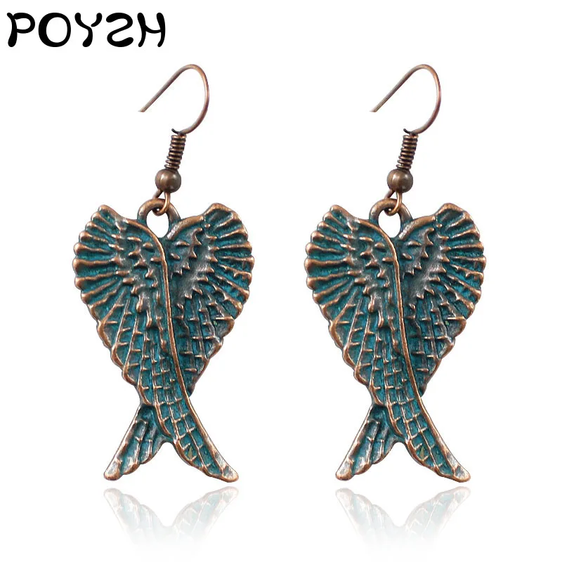 

New Bird Wing Modeling Drop Earrings Green metal alloy feather-shaped Earrings Bohemia Thunderbird Shape Jewelry Brincos Femme