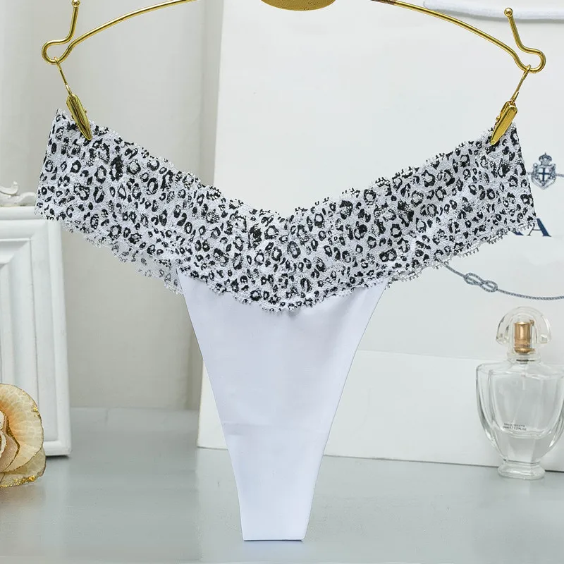 Plus Size Women's Sexy Lace Panties Breathable Cotton Briefs Leopard Female Underwear Tanga Seamless Thongs and G String (6)