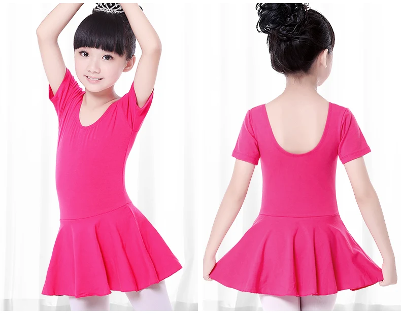 Children Cotton Gymnastics Leotard Ballet Dress Kids Short Sleeve Dance ...