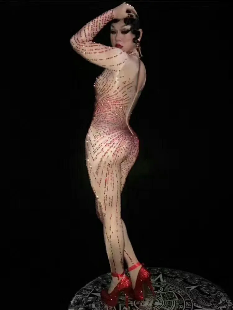 Sexy Usure Anniversaire Barboteuses Rouge Femmes Costume Bling Stade Dj Chanteur Jumpsuit Porter Femelle De Strass Célébrer Outfit Body Salopette r6rxS1qAw