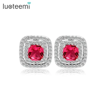 

LUOTEEMI Four Color Options Tiny CZ Micro Setting Square Main Stone Stud Earrings for Women AAA Cubic Zircon Jewelry Wholesale