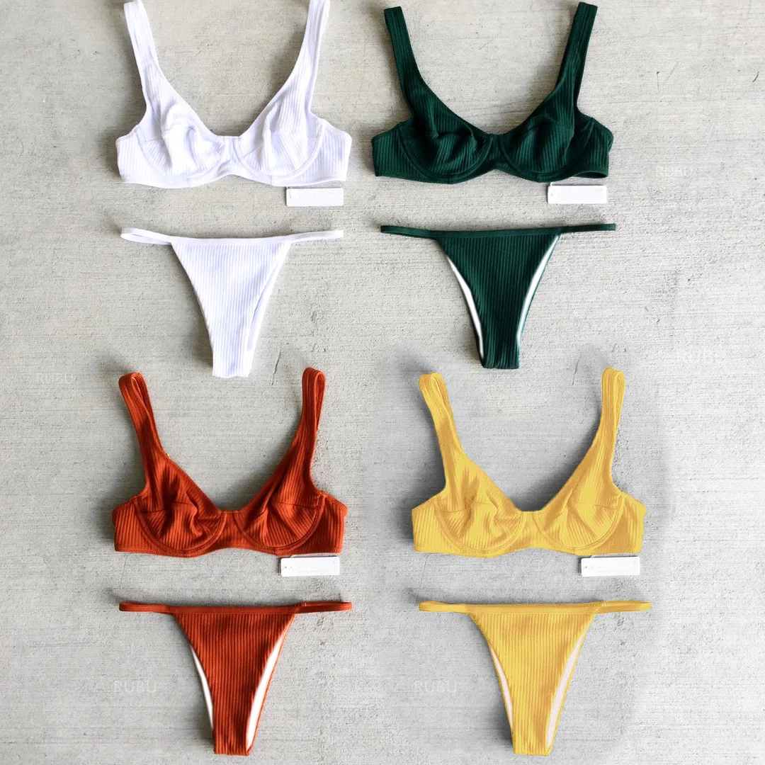 

Two-piece Push Up Wired Bikini Halter Bikini Set Women Micro Bathing Top Underwire Support