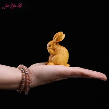 

JIA-GUI LUO Boxwood carving crafts home decoration animal rabbit birthday gift girl A034