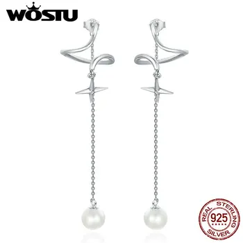 

WOSTU Wholesale Real 925 Sterling Silver Starlight Long Drop Earrings For Women Authentic Silver Jewelry Brincos Gift BKE169