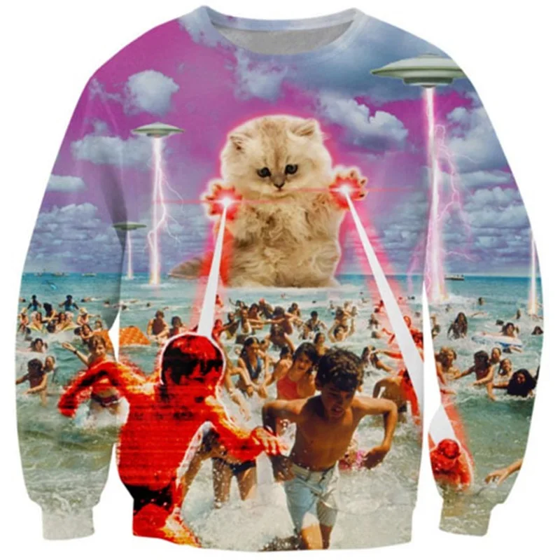 Comprar Cloudstyle 2019 Animal divertido 3D sudaderas hombres manga larga láser gato Pizza gato impresión moda Pullover Harajuku Streetwear camisetas
