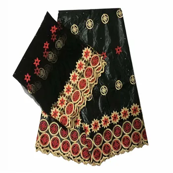 

african bazin riche getzner fabric embroidered beaded brode fabric with french lace head wraps black color for dress k4-58