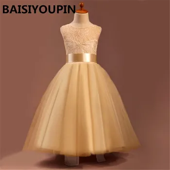

Champagne Color Flower Girl Dresses 2020 Vestido De Primera Comunion Blanco Floor Length Pageant Dresses