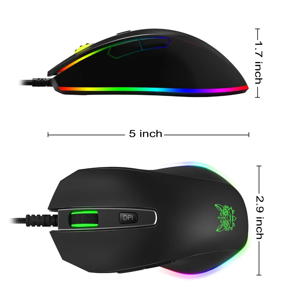 ONIKUMA CW60 8000 точек/дюйм, проводная игровая Мышь мыши 6 кнопок дизайн дыхание светодиодный Цвета для PC Gamer MAC