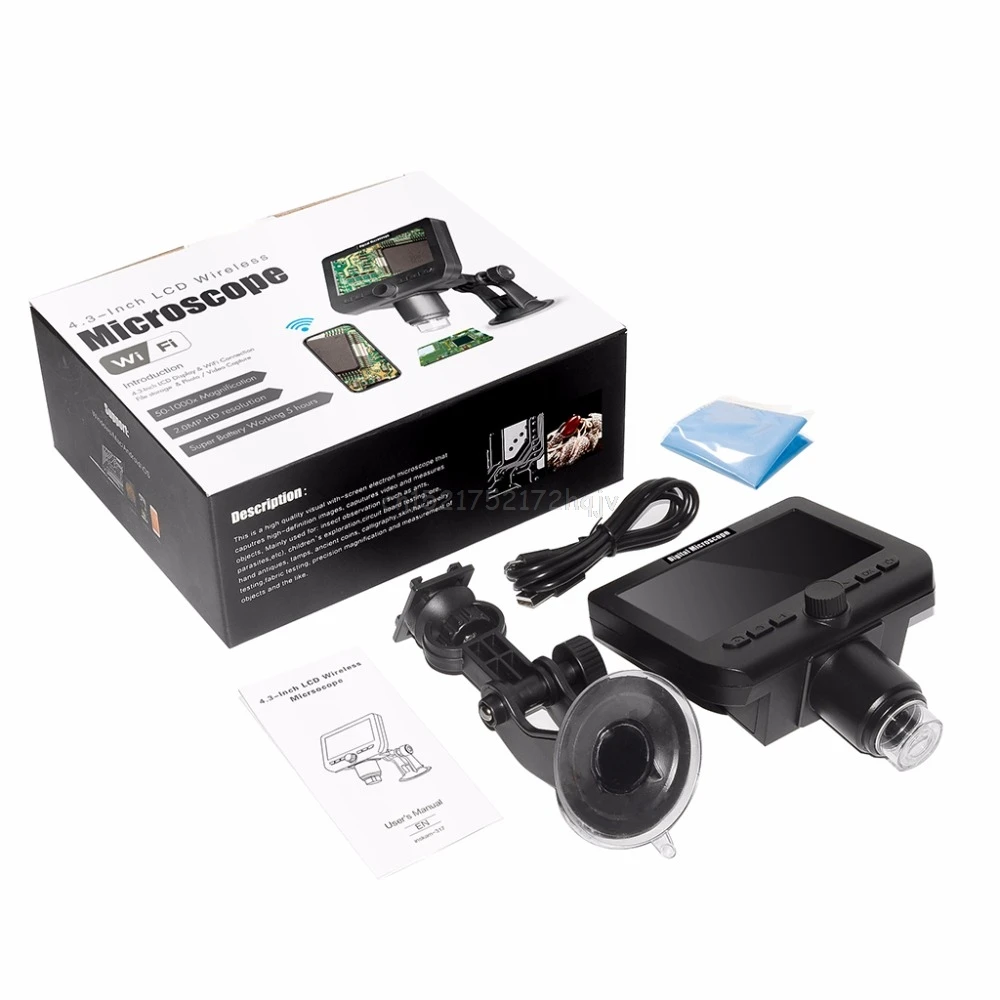

1000X 2MP Wireless WiFi Microscope 4.3'' HD Screen 8 LED 1080p Camera Magnifier w Suction Cup Base Mr29 19