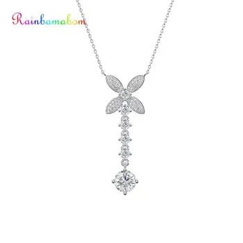 

Rainbamabom Trendy 925 Sterling Silver Created Moissanite Gemstone Butterfly Cocktail Party Pendant Necklace Jewelry Wholesale