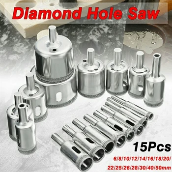 

15pcs/Set 6mm-50mm Tile Ceramic Glass Porcelain Tool Set Sliver Diamond Coated Drill Bit Set the drill bit Bit set