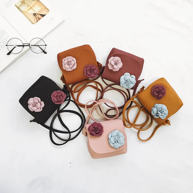 

Fashion Children's Coin Purse Cute Flower Cover Girls Messenger Bag PU Leather Mini Accessories Bag Baby Bright Colored Bags