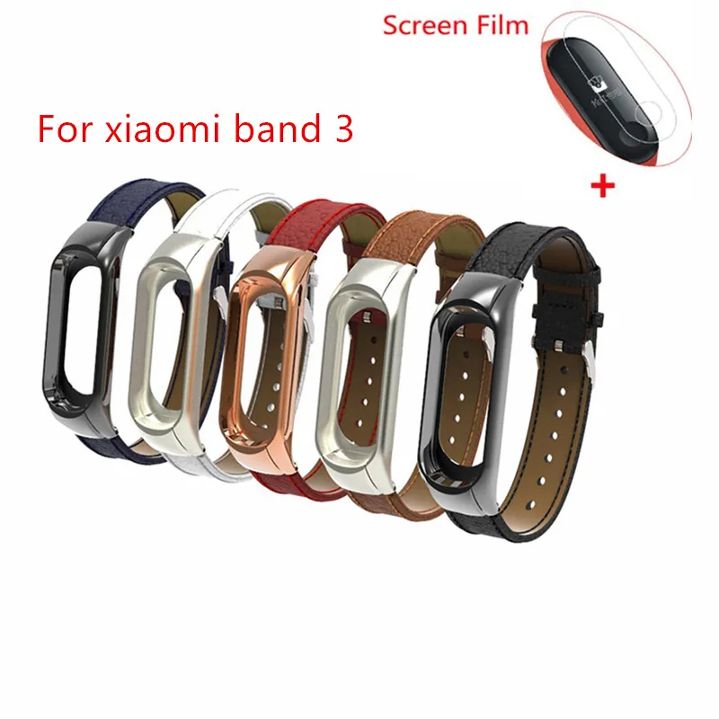 

Free Film for Xiaomi Smart Band 3 Leather Silicone wrist strap For Xiao mi Mi Band3 Bracelet Strap Miband 3 Metal Wristband H30