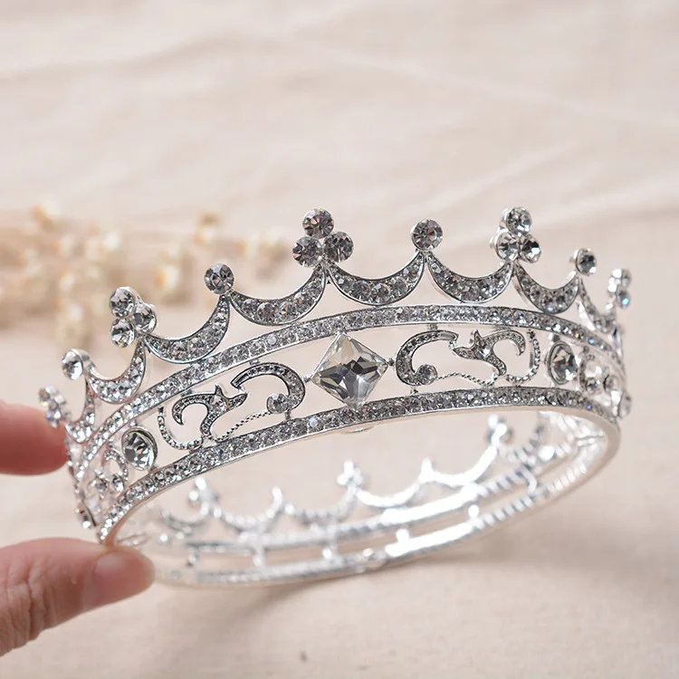 Joyería cristalina plateado nupcial tiara coronas redondas boda