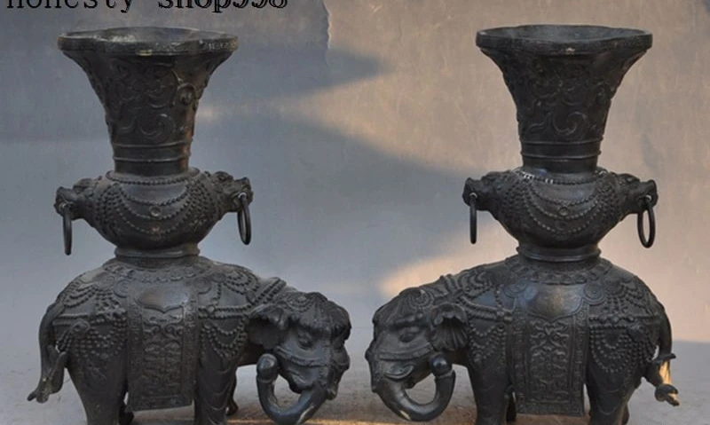 11&quot Old Chinese fengshui Bronze Auspicious Long nose Elephant statue Zun Vase 0217 | Дом и сад