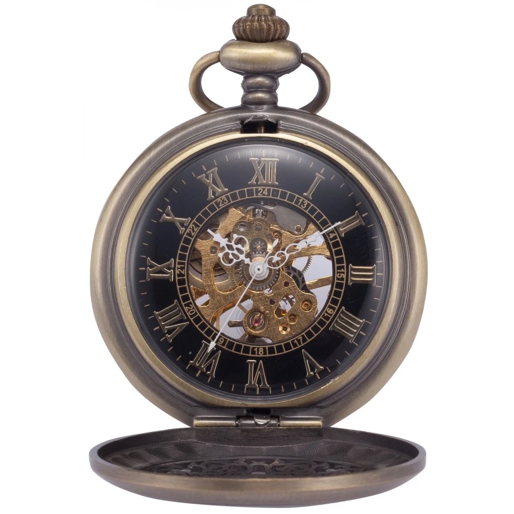 Винтажный Ретро Механический ручной обмотки Римский латунный стимпанк Скелет Кулон для мужчин Брелок Клип цепь карманные часы ювелирные изделия подарок/WK914